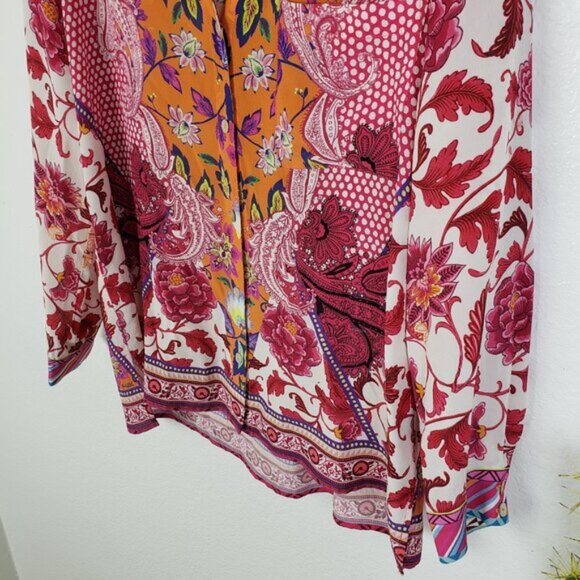 Hale Bob 100% Silk Bohemian Paisley Floral Print Blouse Top size XS Oversized - Picture 10 of 10